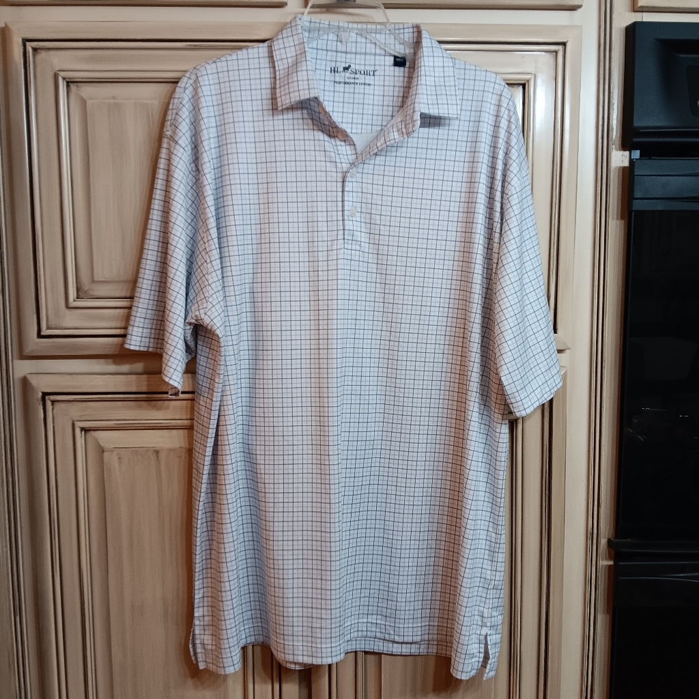 HL Sport Polo‎ Shirt - White Blue Pattern - Size XL